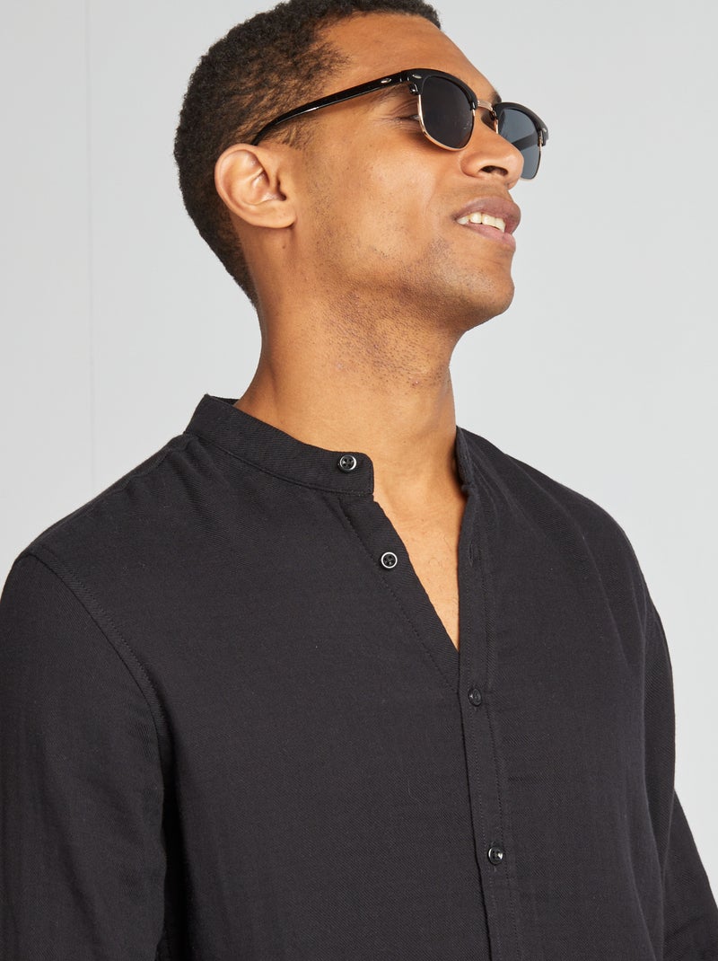 Chemise dobby coupe droite :col rond noir - Kiabi