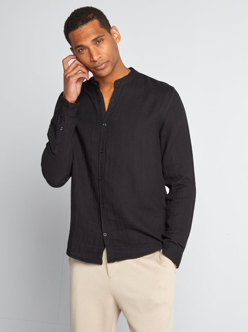 Chemise dobby coupe droite :col rond noir - Kiabi