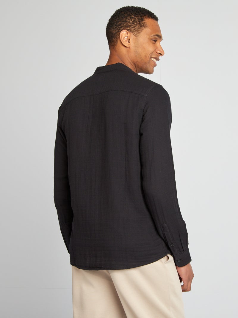 Chemise dobby coupe droite :col rond noir - Kiabi