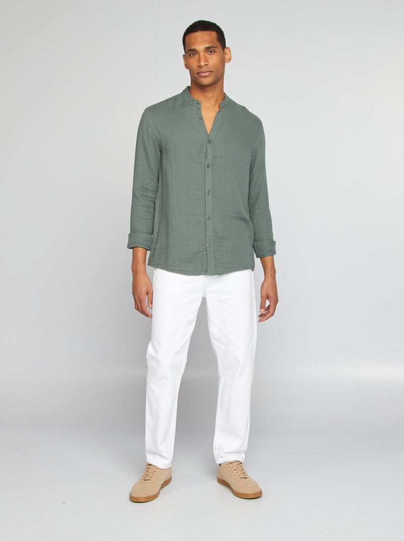 Lin Chemise Homme Chemise Ã Col Rond Chemise Dobby Coupe Droite