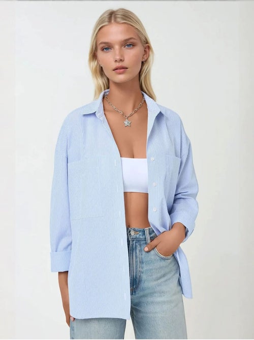 Chemise douce à manches longues et coupe régulière à rayures - Kiabi Chemise douce à manches longues et coupe régulière à rayures - Kiabi