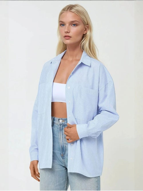 Chemise douce à manches longues et coupe régulière à rayures - Kiabi Chemise douce à manches longues et coupe régulière à rayures - Kiabi
