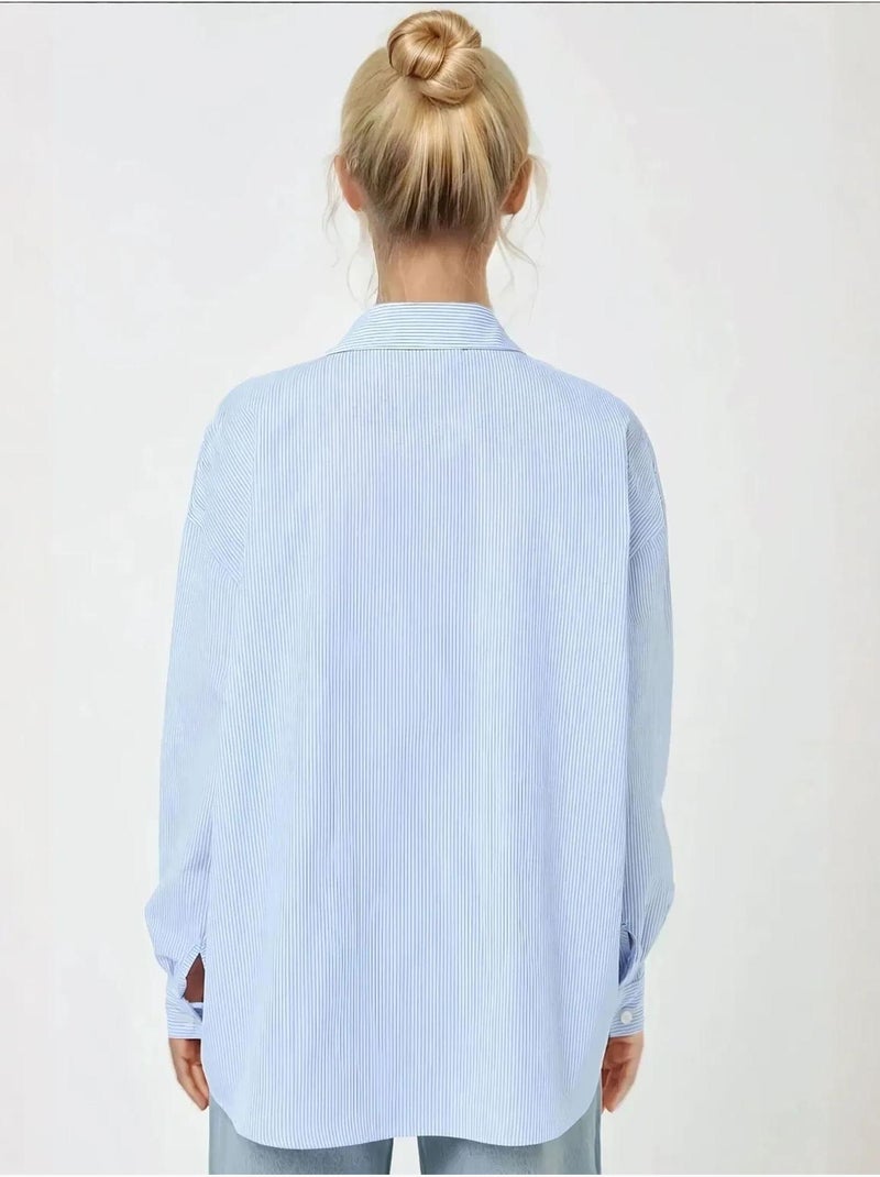 Chemise douce à manches longues et coupe régulière à rayures Bleu - Kiabi