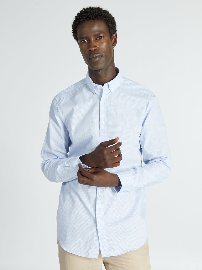 Chemise droite à carreaux Blanc/Bleu clair - Kiabi