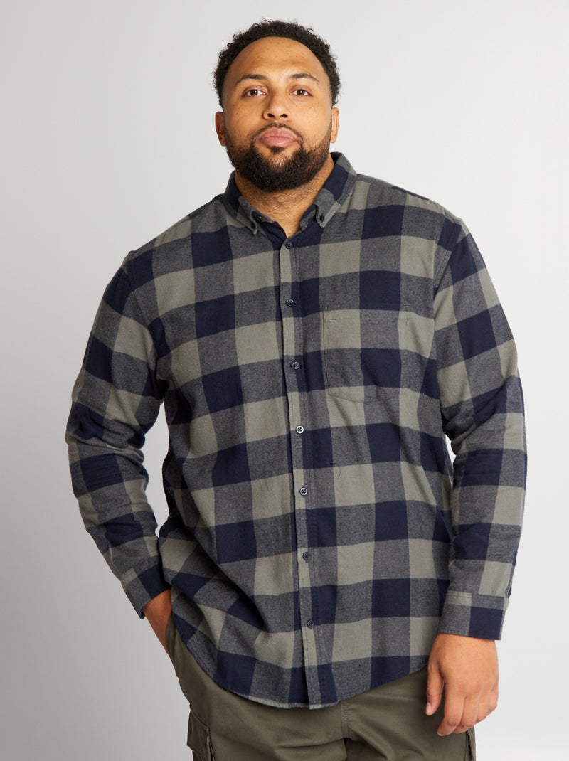 Chemise droite à carreaux Kaki/bleu marine - Kiabi