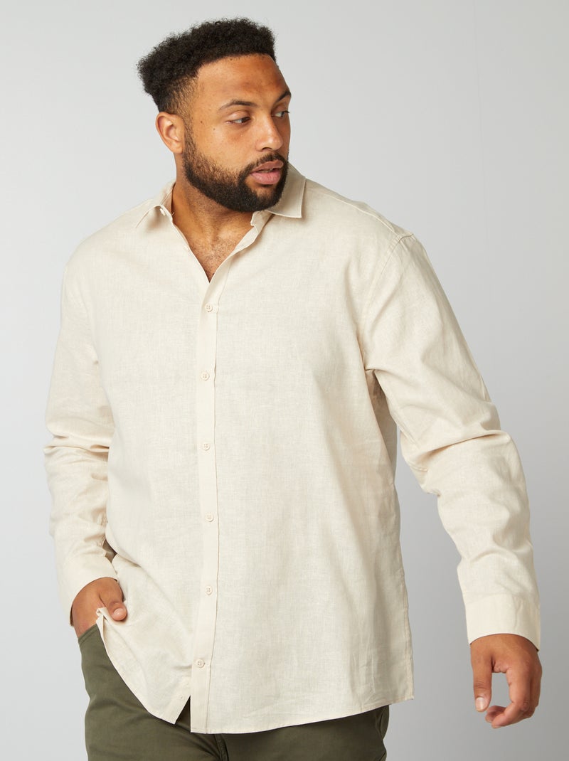 Chemise droite à manches longues beige - Kiabi