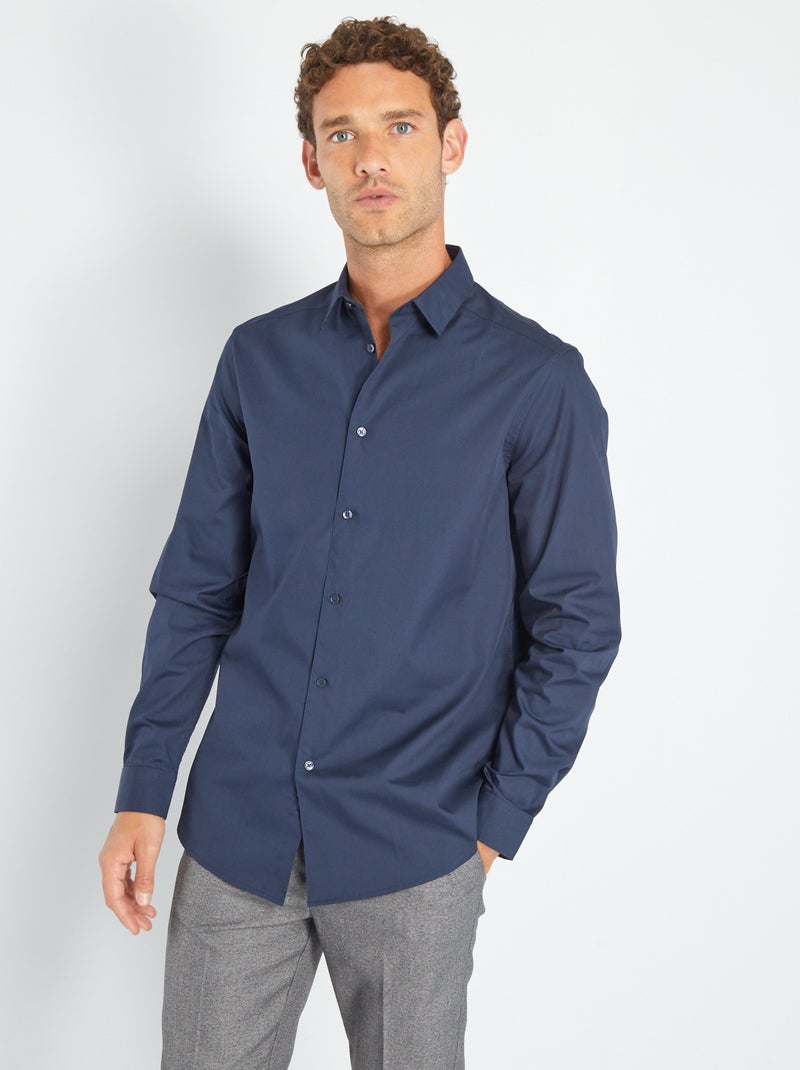 Chemise droite blanche bleu marine - Kiabi