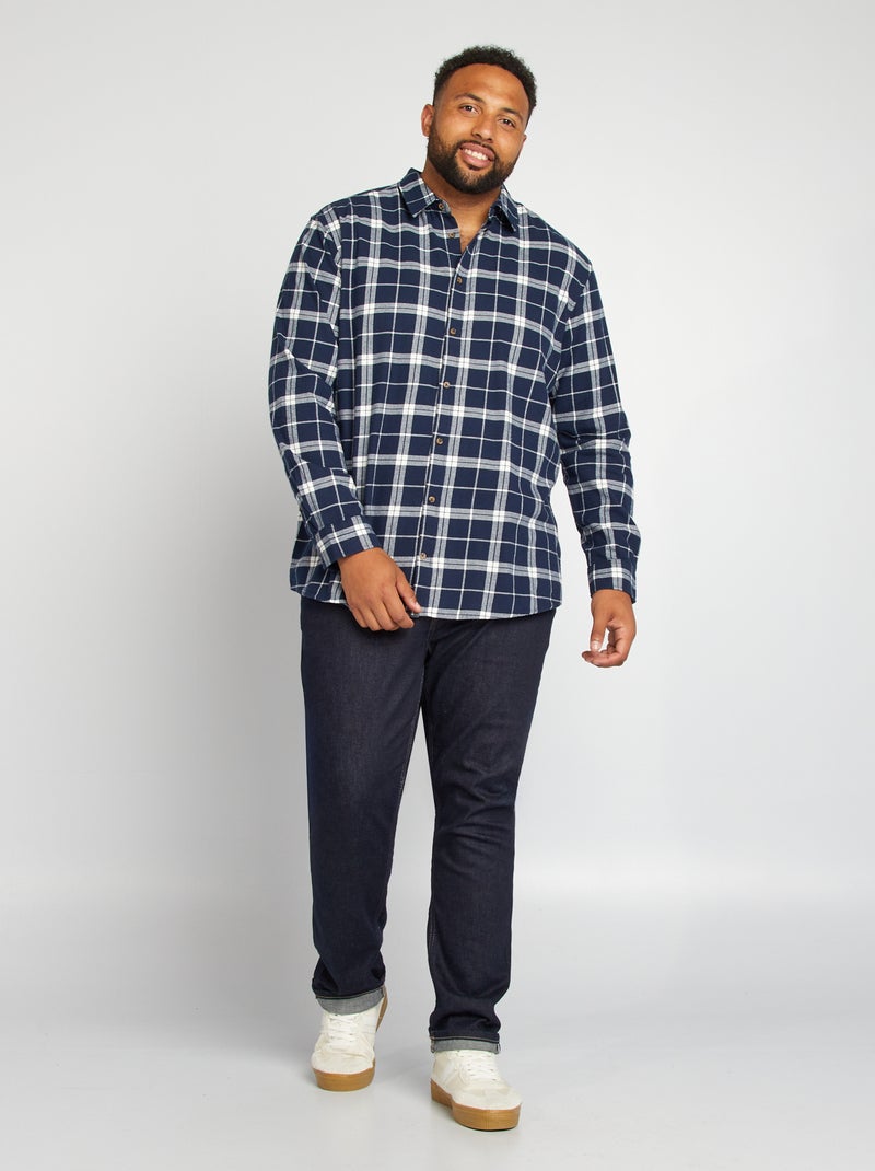 Chemise droite en flanelle à carreaux Bleu marine/bleu/blanc - Kiabi
