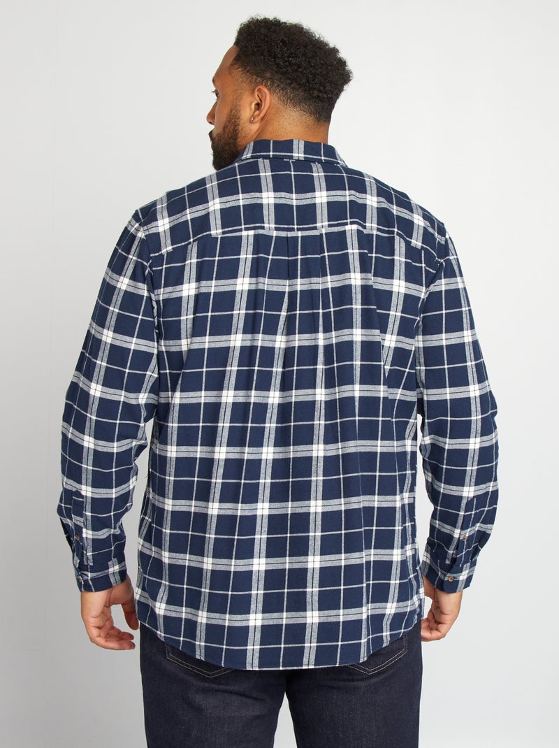 Chemise droite en flanelle à carreaux Bleu marine/bleu/blanc - Kiabi