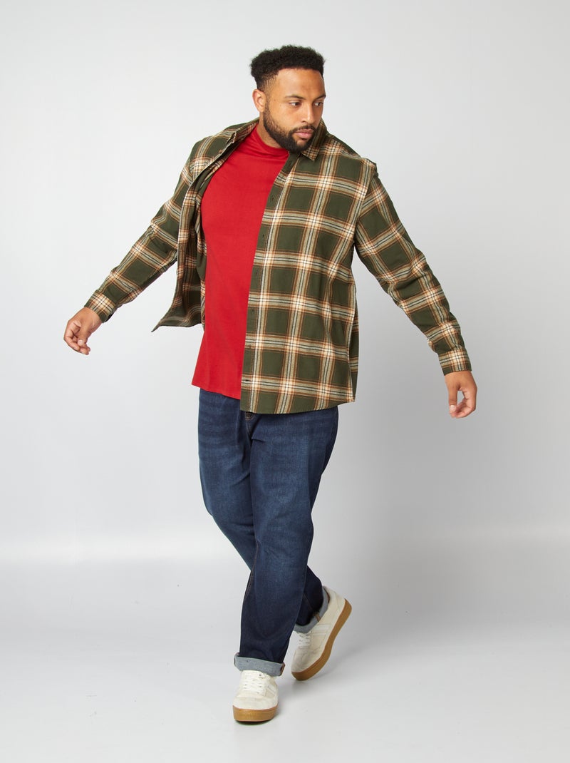 Chemise droite en flanelle à carreaux Kaki/beige - Kiabi