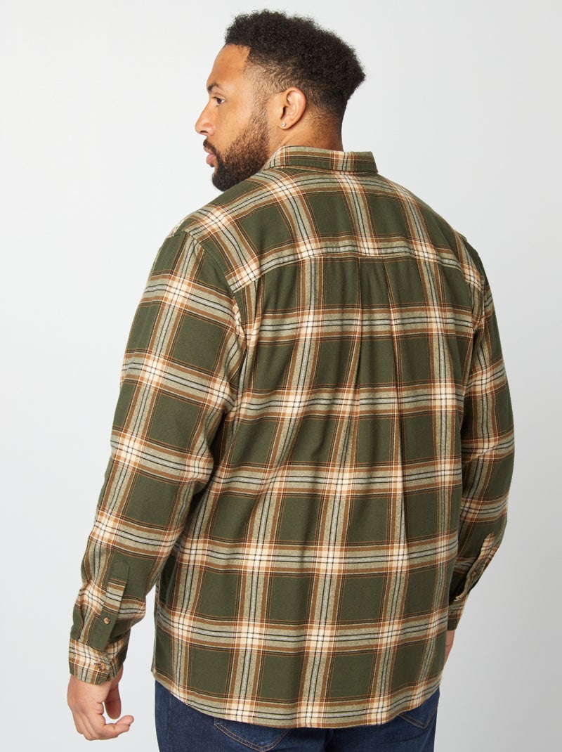 Chemise droite en flanelle à carreaux Kaki/beige - Kiabi
