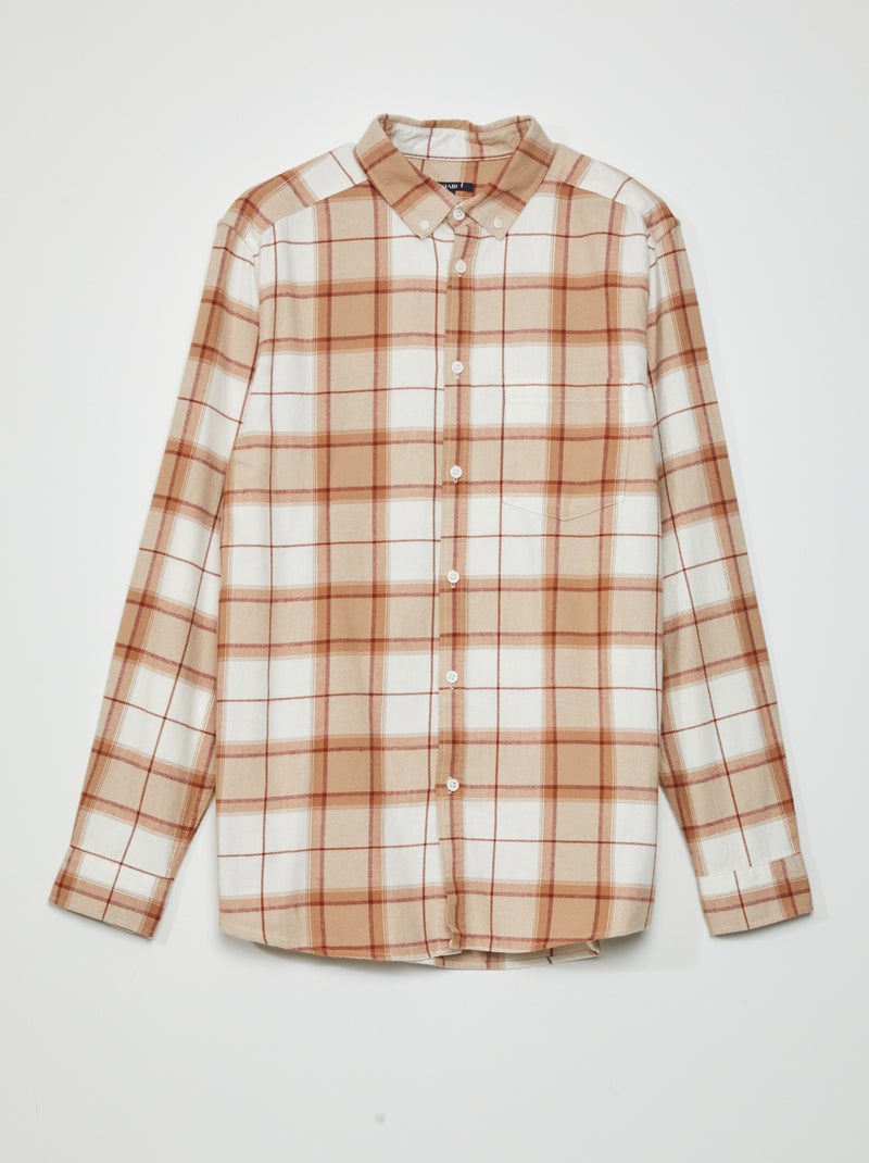 Chemise droite en flanelle Beige/marron - Kiabi