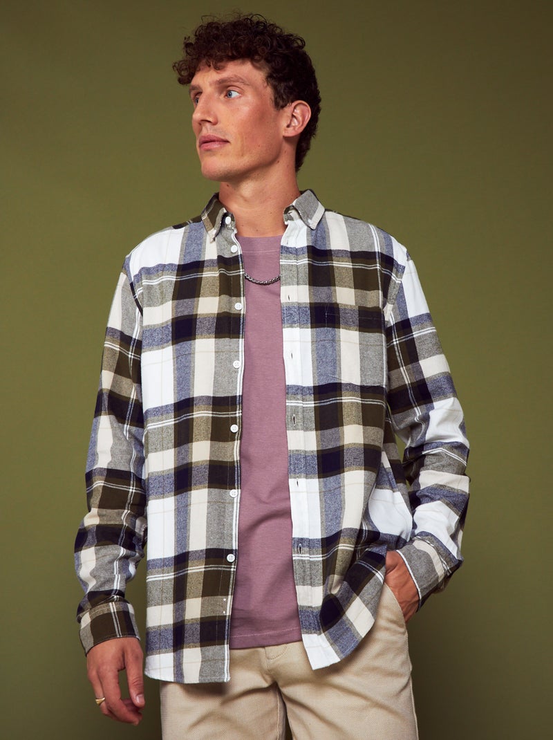 Chemise droite en flanelle BLanc/vert/bleu - Kiabi