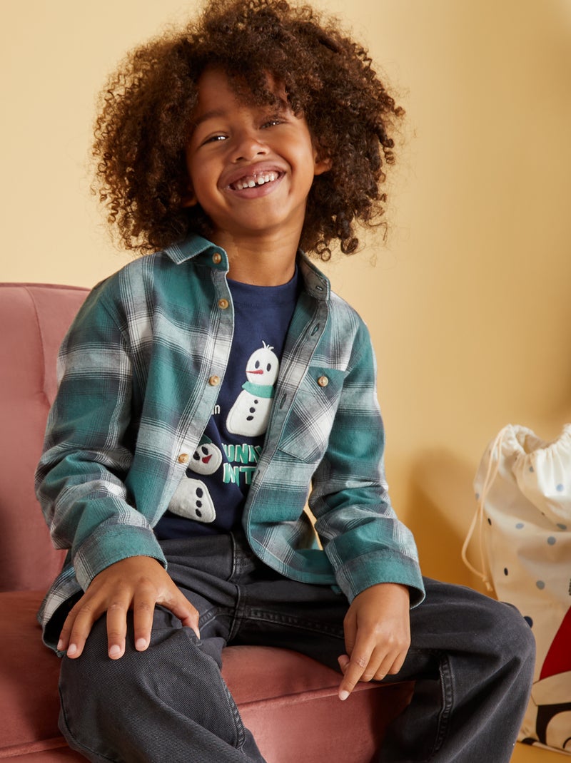 Chemise droite en flanelle Vert - Kiabi