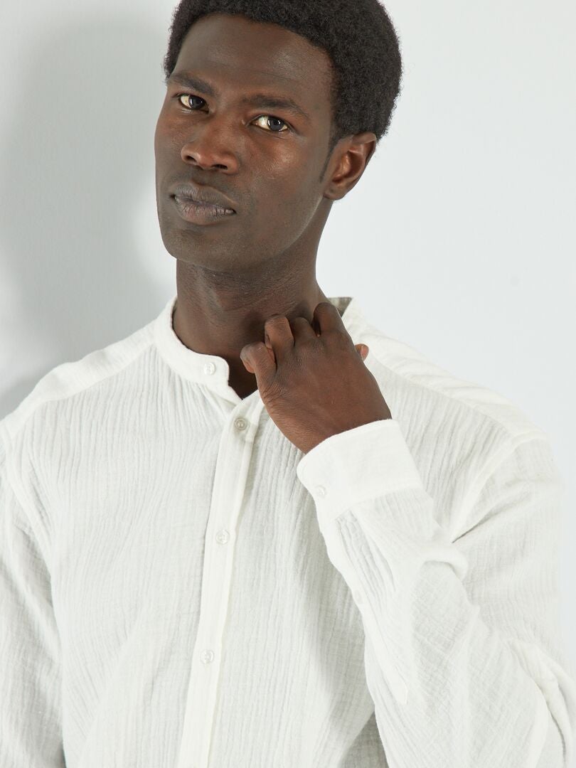 Chemise droite en gaze de coton blanc - Kiabi