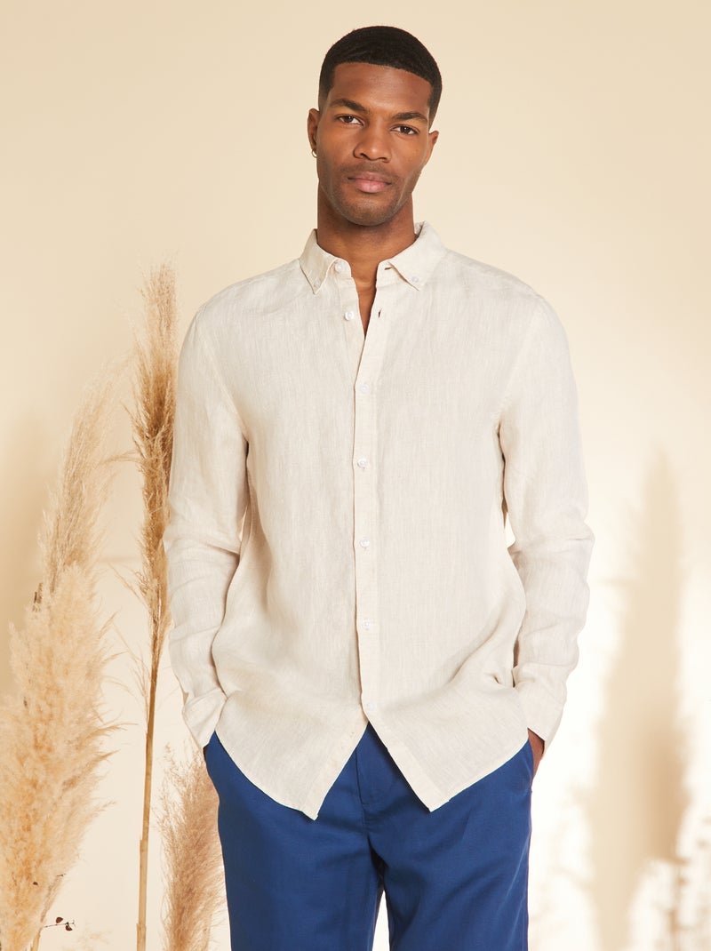 Chemise droite en lin beige - Kiabi
