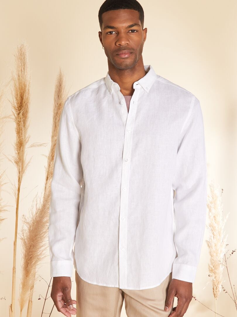 Chemise droite en lin blanc - Kiabi