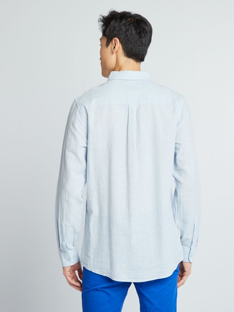 Chemise droite en lin et en coton Bleu ciel - Kiabi