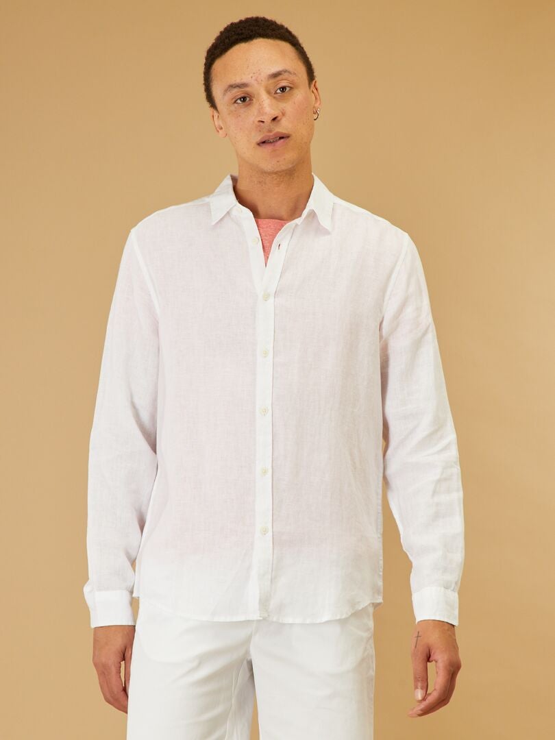 Chemise droite en lin uni blanc - Kiabi