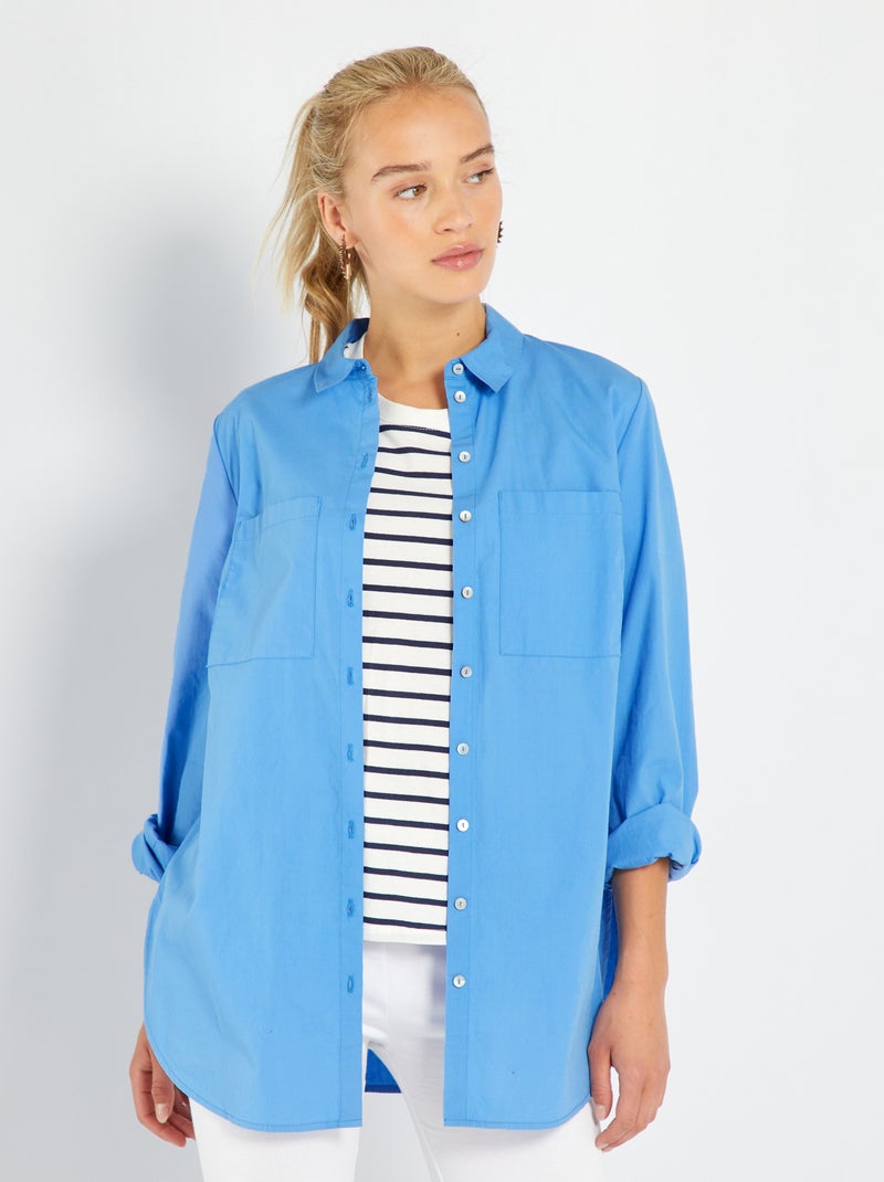 Chemise droite en popeline Bleu - Kiabi