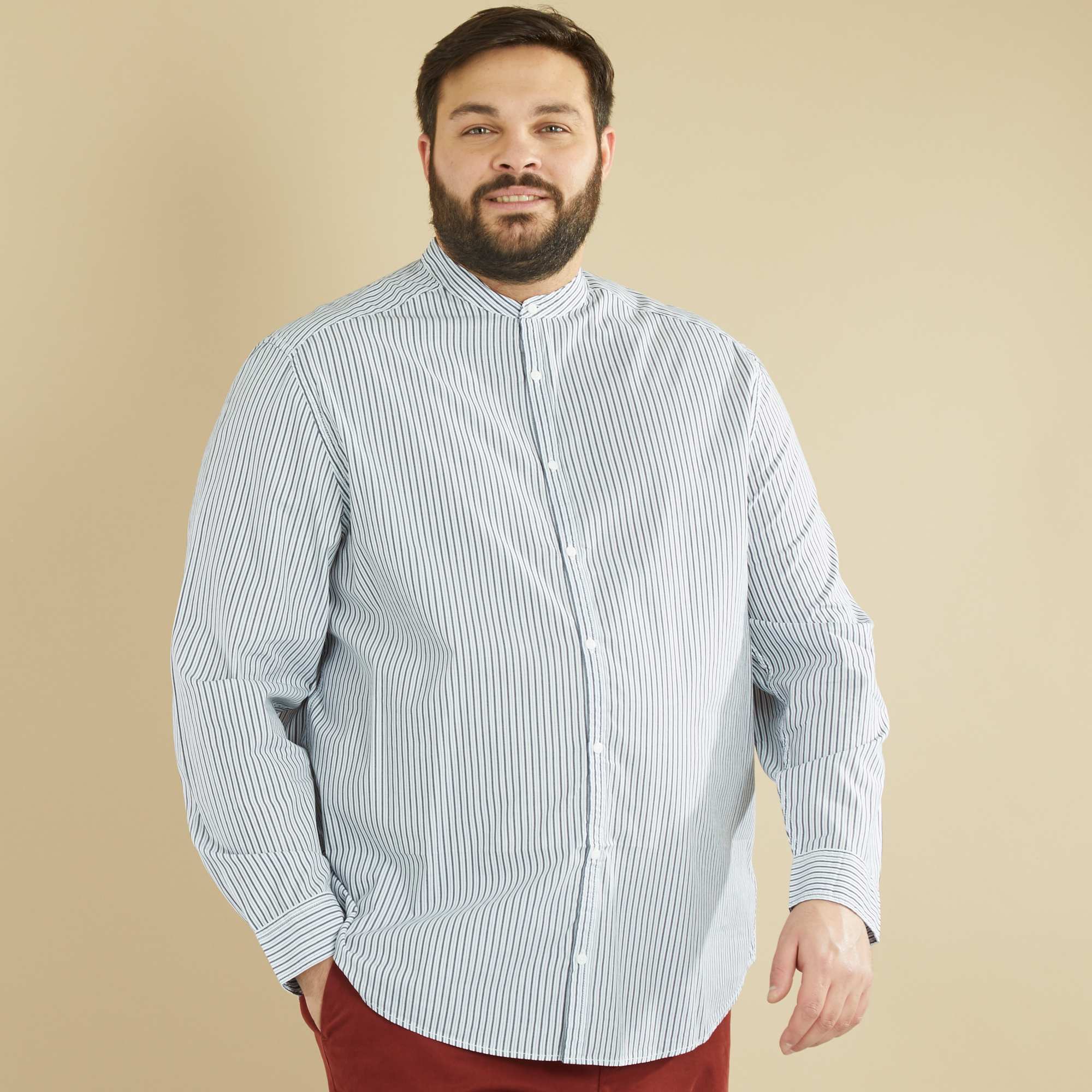 Chemise droite rayée col mao Grande taille homme - rayé ...