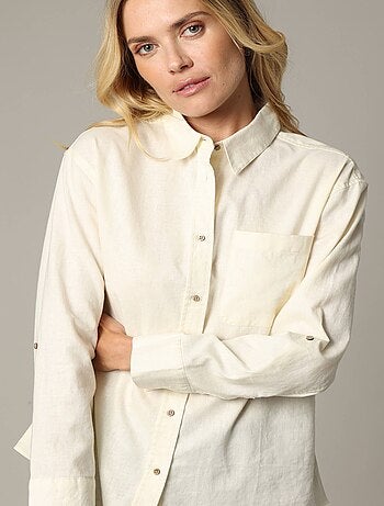 Chemise droite unie en lin avec boutons et col chemise 'Deeluxe'