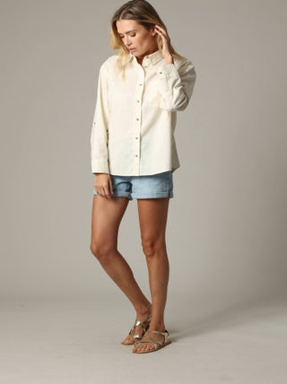 Chemise droite unie en lin avec boutons et col chemise 'Deeluxe'