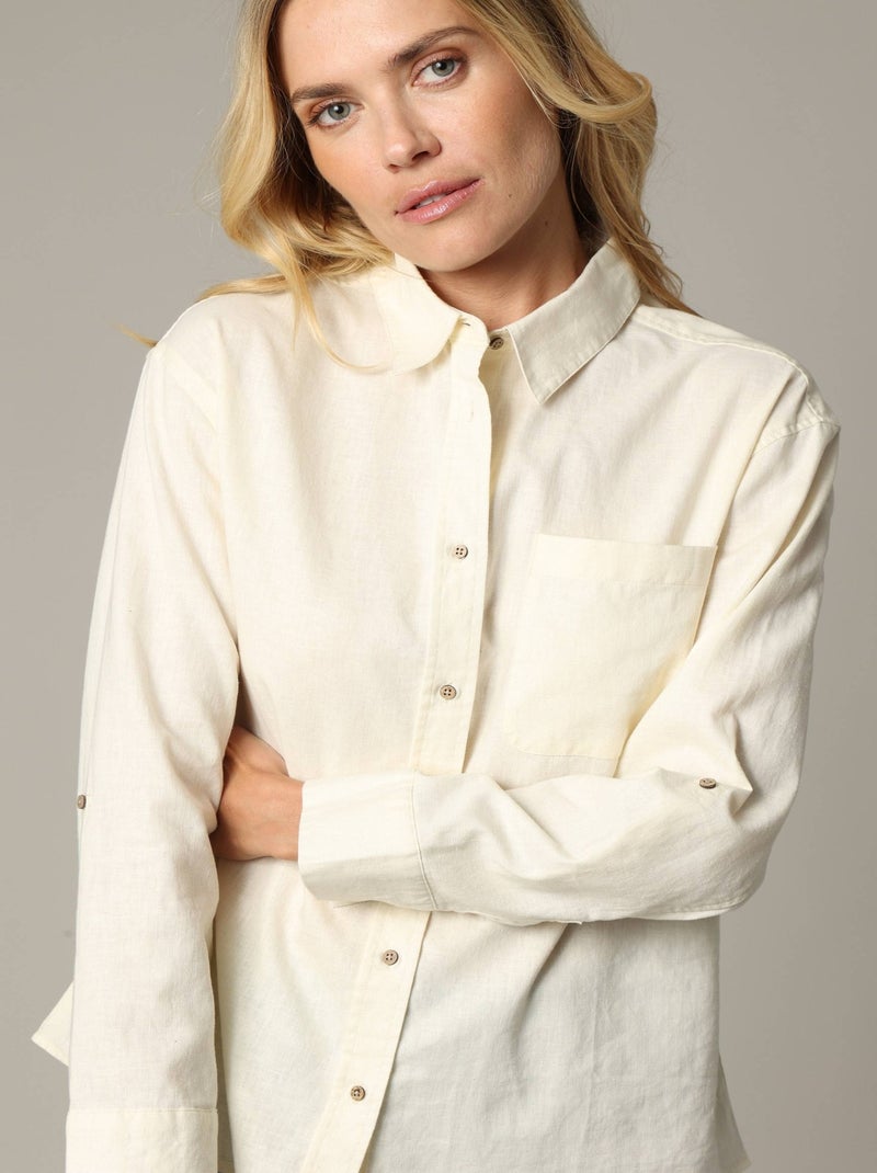 Chemise droite unie en lin avec boutons et col chemise 'Deeluxe' Blanc - Kiabi