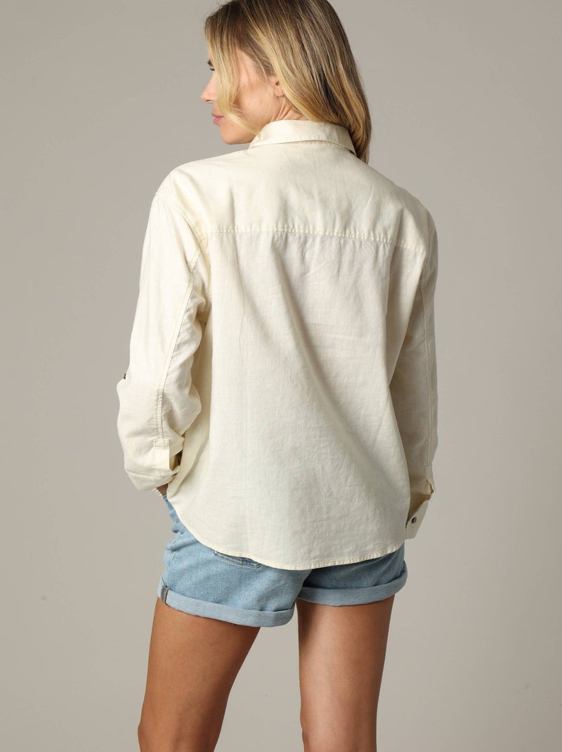 Chemise droite unie en lin avec boutons et col chemise 'Deeluxe' Blanc - Kiabi