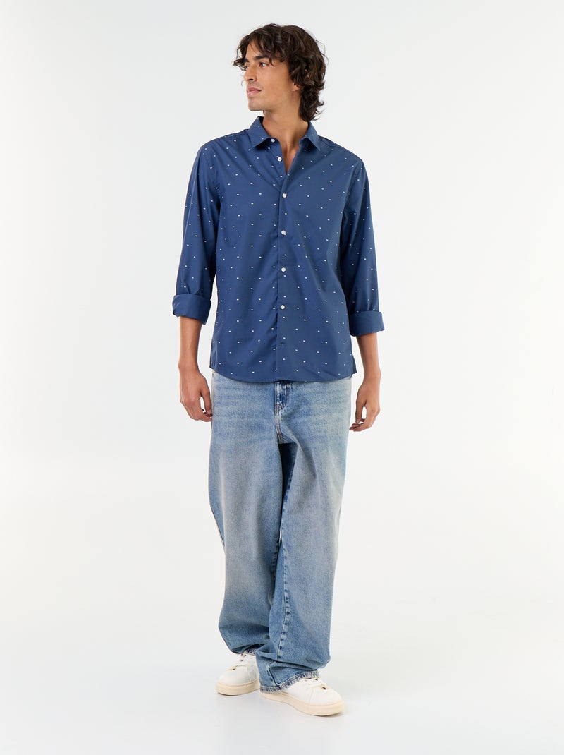 Chemise droite/regular à pois Bleu - Kiabi