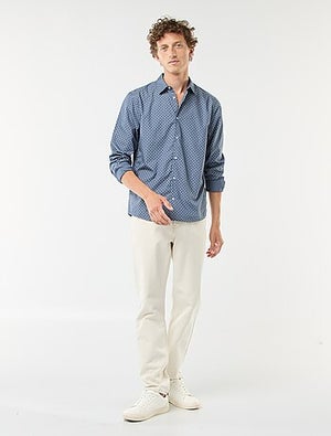 Chemise à Manches Longues Pour Homme – Style Décontracté à Pois, Coupe Droite, Pour Le Travail Ou Le Quotidien