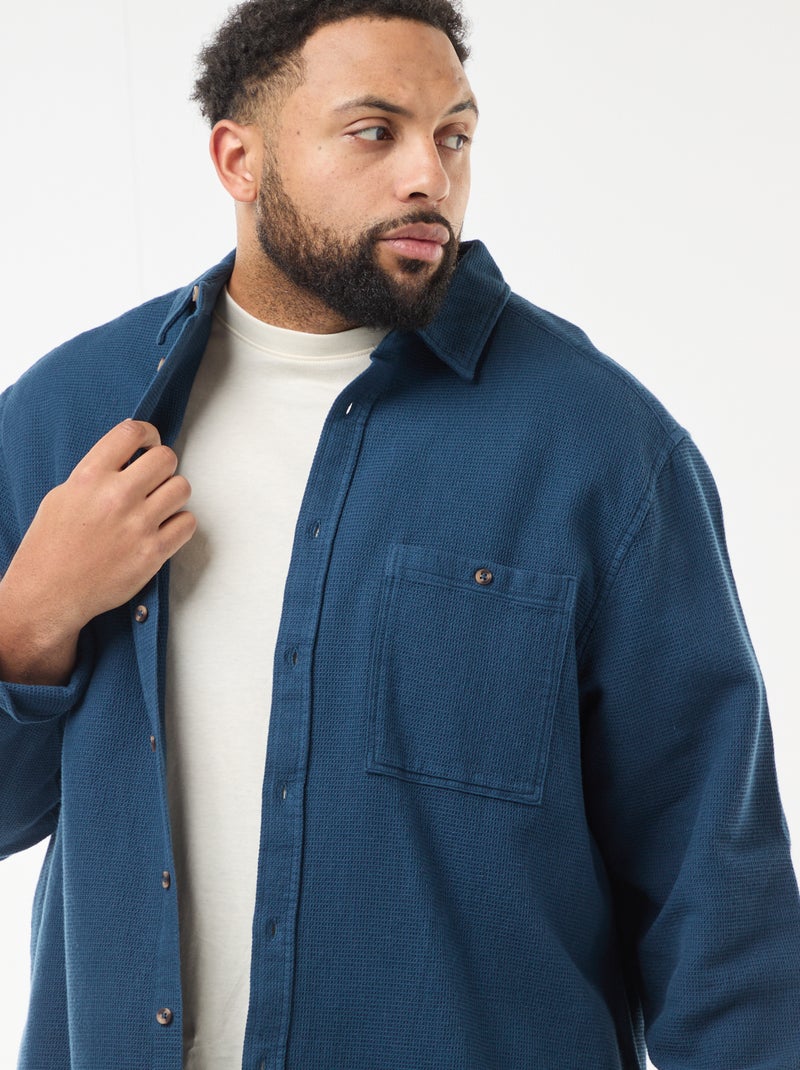 Chemise effet gaufré uni Bleu - Kiabi