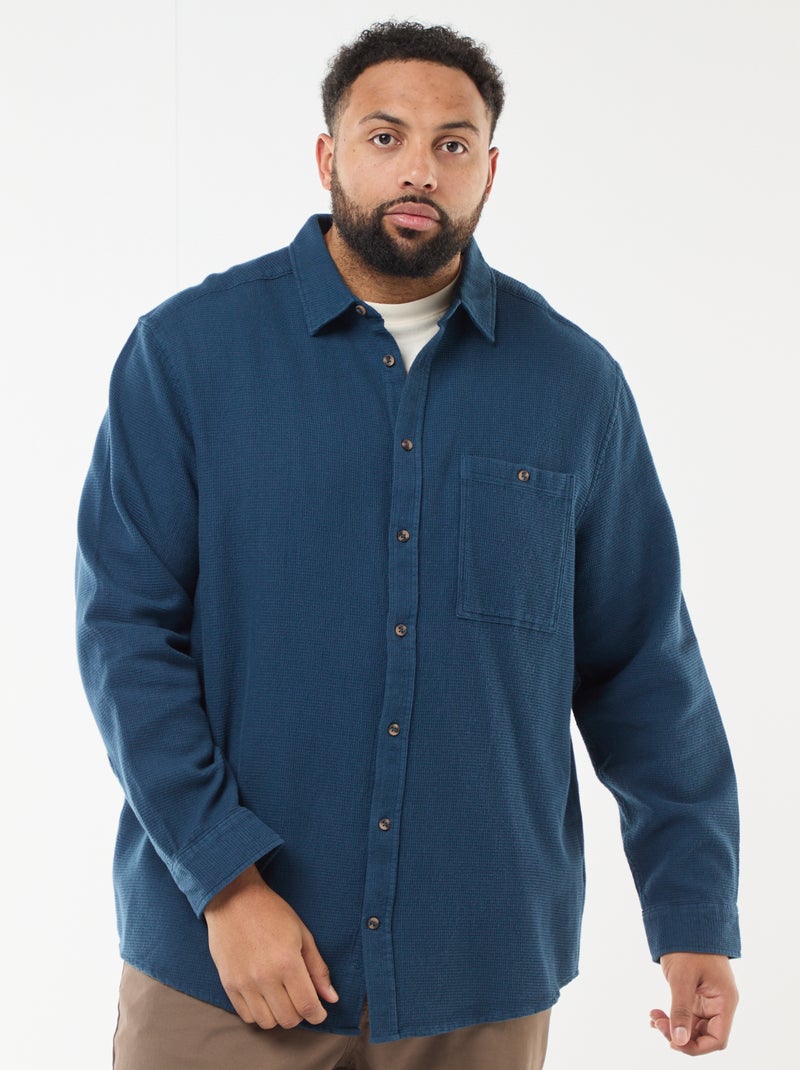 Chemise effet gaufré uni Bleu - Kiabi