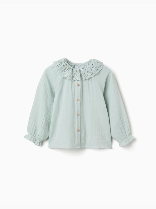 Chemise en coton à broderie anglaise et volants - Kiabi