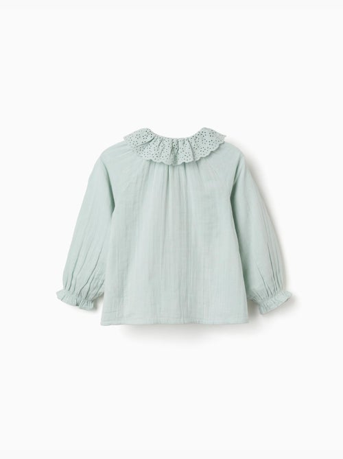 Chemise en coton à broderie anglaise et volants - Kiabi