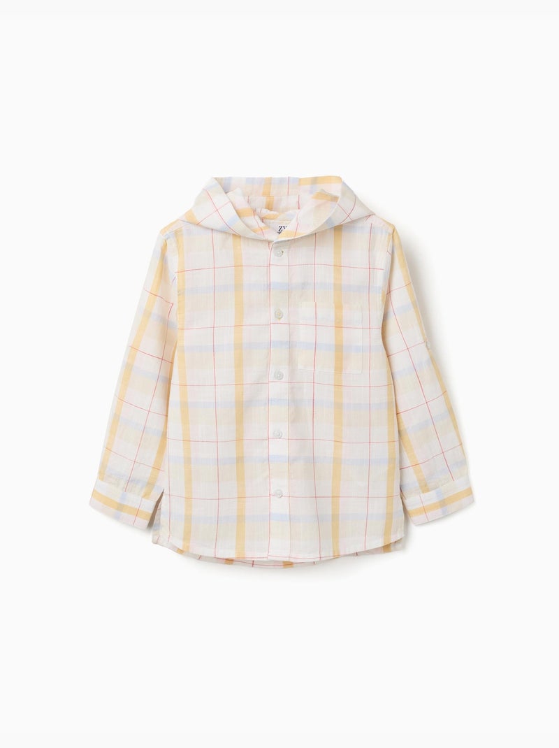 Chemise en coton à carreaux avec capuche B&S Blanc - Kiabi