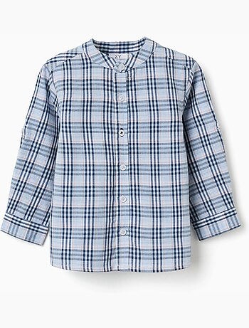 Chemise en coton à carreaux avec manches retroussées B&S