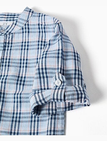 Chemise en coton à carreaux avec manches retroussées B&S