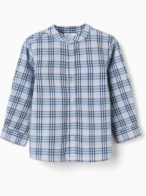 Chemise en coton à carreaux avec manches retroussées B&S - Kiabi