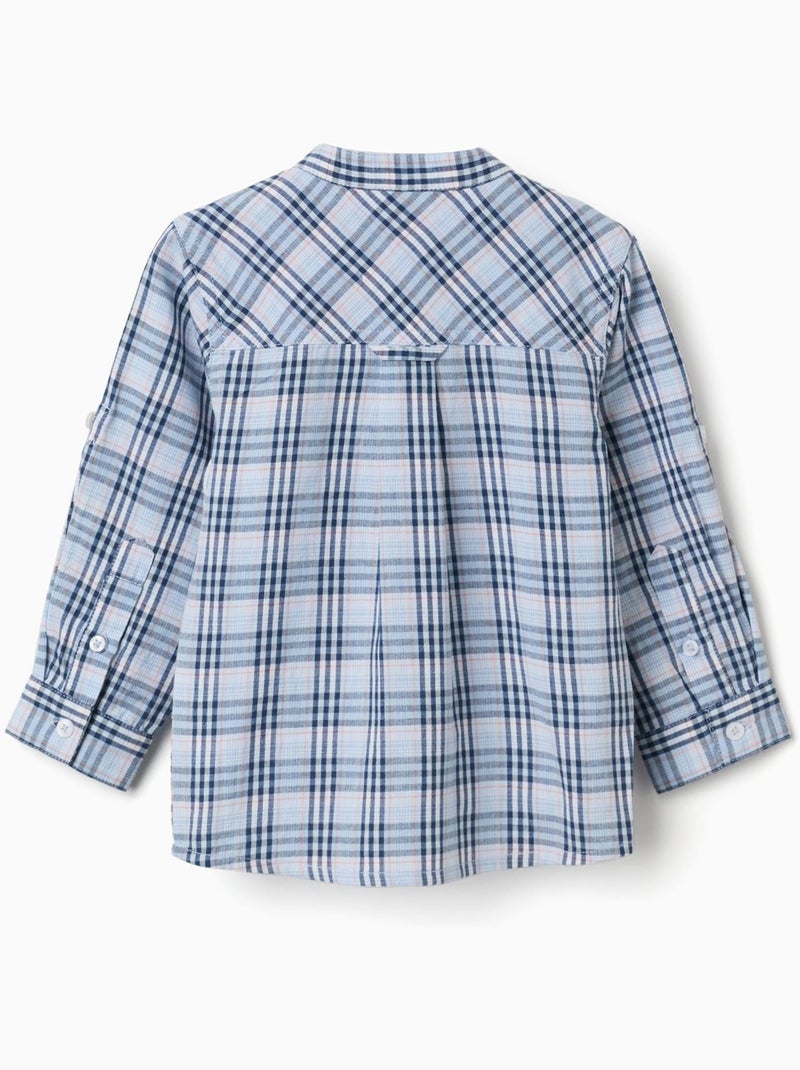 Chemise en coton à carreaux avec manches retroussées B&S Bleu foncé - Kiabi