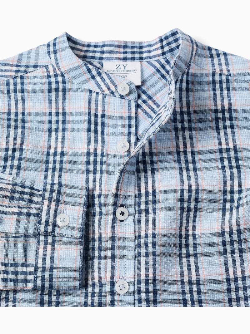 Chemise en coton à carreaux avec manches retroussées B&S Bleu foncé - Kiabi