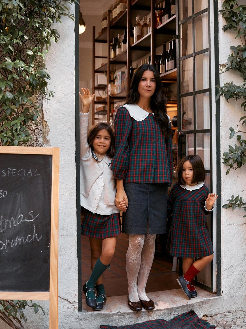 Chemise en coton à carreaux avec maxi col You&Me Vert foncé - Kiabi