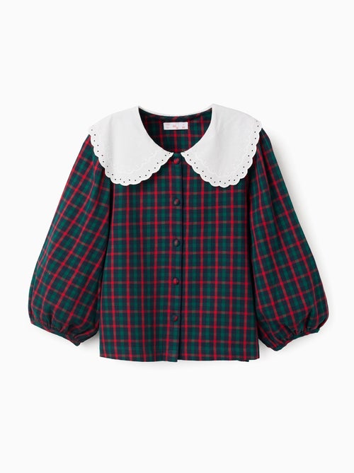 Chemise en coton à carreaux avec maxi col You&Me - Kiabi