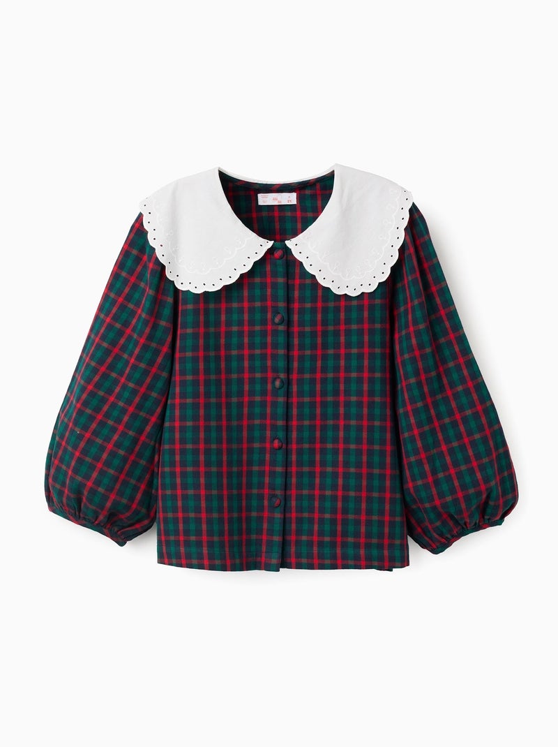 Chemise en coton à carreaux avec maxi col You&Me Vert foncé - Kiabi