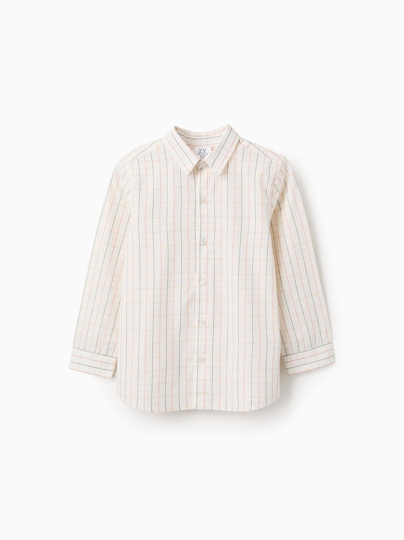 Chemise en Coton à Carreaux Beige clair - Kiabi