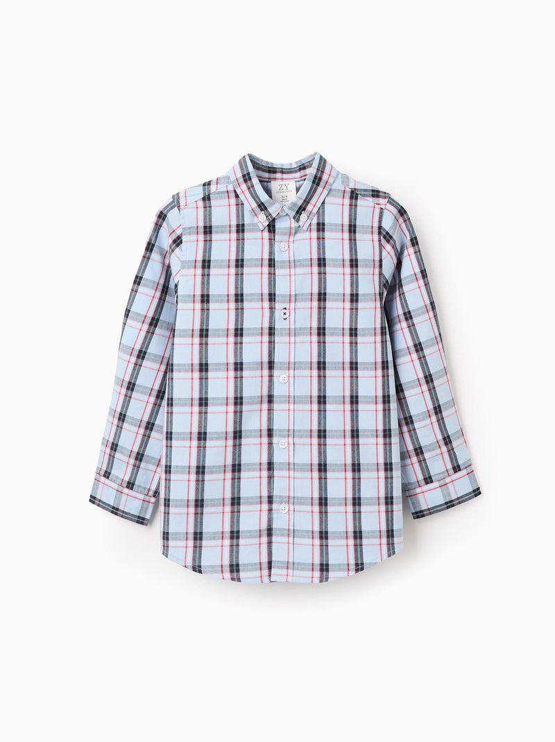 Chemise en Coton à Carreaux Bleu clair - Kiabi