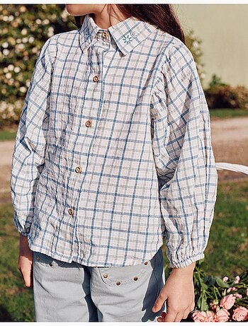 Chemise en coton à carreaux et manches bouffantes