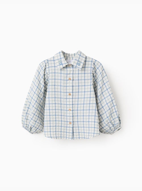 Chemise en coton à carreaux et manches bouffantes - Kiabi