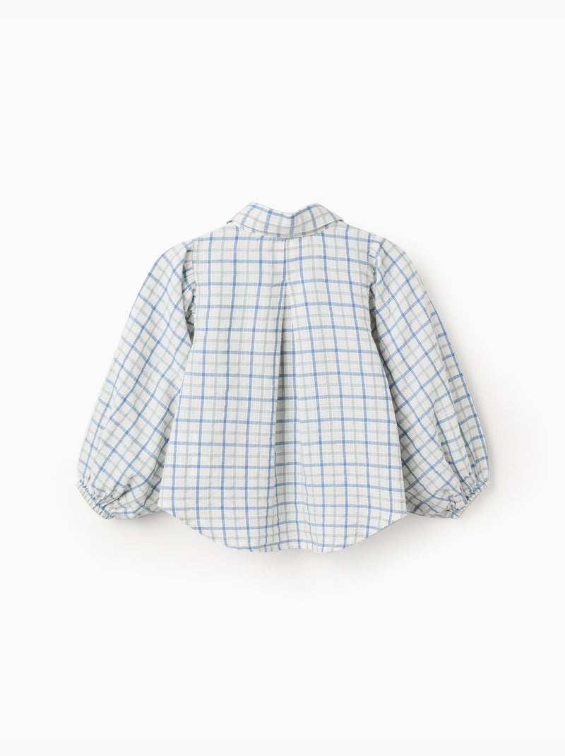 Chemise en coton à carreaux et manches bouffantes Vert clair - Kiabi