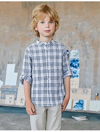 Chemise en coton à carreaux et manches retroussables B&S